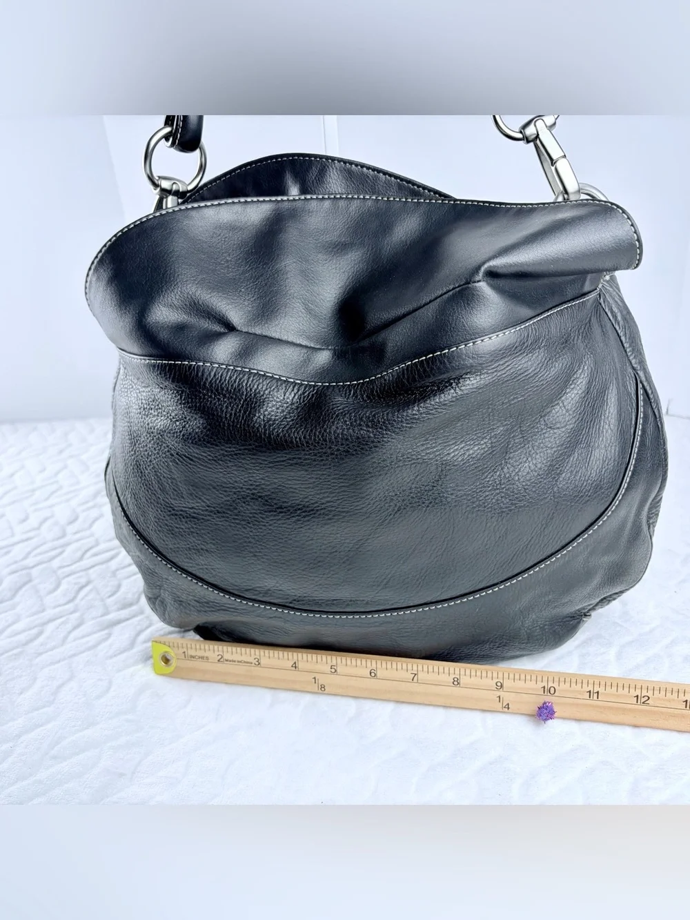 Vintage 90s Y2K Marco Avane Black Pebbled Leather Hobo Bag w Contrast Stitching